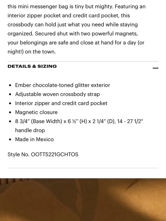 Consuela Ember On the Town Chocolate Brown Sparkle Crossbody with Striped Strap - Picture 8 of 8